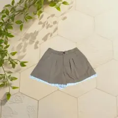 【古着】レース付き キュロットスカート ショートパンツ　ブラウン