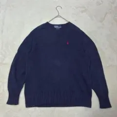 Polo ポロ ラルフローレン 90s クルーネック コットンニット ネイビーL