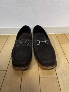 ダークブラウン スエード ローファー 金具付き