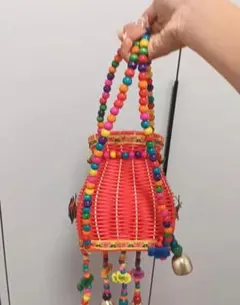 ハンドメイド 籐製コインケース 赤