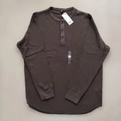新品タグ付 UNIQLO ワッフルヘンリーネックTシャツ 長袖 XXL ブラウン