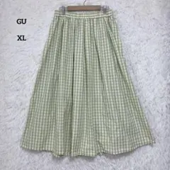 GU ジーユー タックフレアミディスカート ギンガムチェック XL ポケット付き