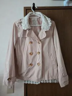 CLEF DE SOL レース付きベージュダブルブレストジャケットコート 平成