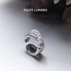 ○錫イヤーカフ○ゴツキラクロス＋ちっちゃな淡水ベビーパールSサイズ○ハンドメイド