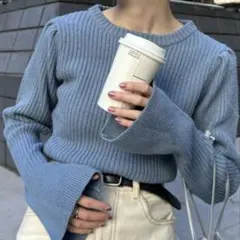 CIAOPANIC TYPY リブ編み フレア袖 ニット トップス 青