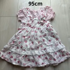 クーラクール　いちご総柄ワンピース　95cm 白色のサムネイル