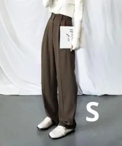 me+em select 太ベルトハイウエストカラータックスラックス