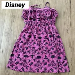 Disney ピンク総柄ワンピース Mサイズ オフショルダー風 フレアワンピースのサムネイル