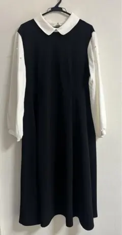 レディース　サンプル品　ドッキングワンピース　襟付き　パール　大きいサイズ