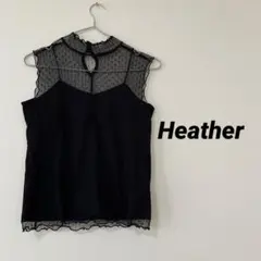 ヘザー Heather ドット チュール ブラウス ノースリーブ フリルネック