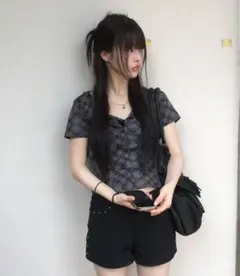 anyonemore チェック柄スリムフィット半袖カーディガン