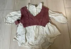 BREEZE ピンク ケーブル編み ニット ベストロンパース 2点セット