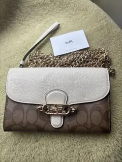 COACH レザー ショルダーバッグ ホワイト/ブラウン