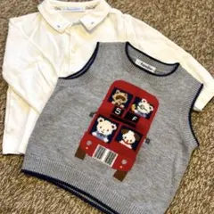 [美品]80cm familiar ファミリア ニットベスト＆襟付ブラウス