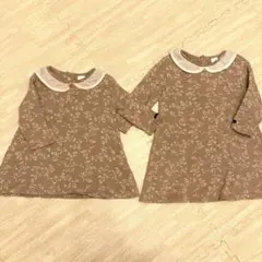 futafutaバースデイ　ベージュ花柄ワンピース　姉妹お揃い　95.80セット