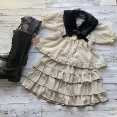 シャーリーテンプル　シフォン生地ドットセットアップ　トップス　スカート　ファー