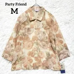 新品タグ付き 昭和レトロ 花柄 七分袖シアーシャツ 麻混 Mサイズ