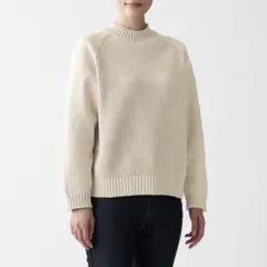 【美品】無印良品 中空糸で編んだモックネックセーター M-L 生成り 洗濯OK