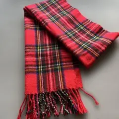 未使用品アクリル製 赤と黒 チェック レトロなマフラーアクリル100%