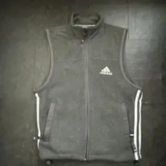 90s adidas 3本線ラインと刺繍ロゴ入りグレーフリースベストS