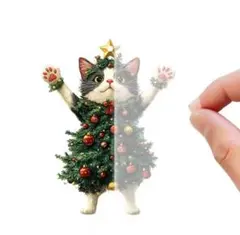 クリスマスオーナメント クリスマスツリーを着た猫 2個セットキーホルダーXmas