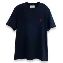 ami paris アミパリ ネイビー Tシャツ ハート刺繍 ロゴ ami ネイビー Tシャツ 赤いハート刺繍 - メルカリ