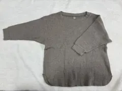 ユニクロ　リブ　ベージュ七分袖トップス　ワッフル　レディース　春　シャツ