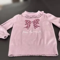ピンク リボン刺繍 長袖セーター