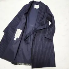 希少☆マッキントッシュ　ロングコート　ストライプ　ハンドメイド　42　ネイビー