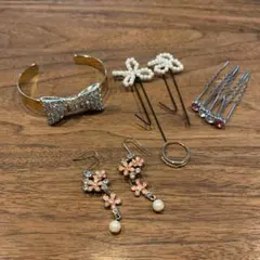ヘアピン　ピアス　ブレスレット　ピンキーリング　リボン　キラキラ　まとめ売り
