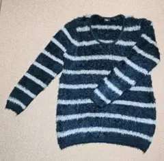 【大きいサイズ】ネイビーとホワイトのストライプニット 3L