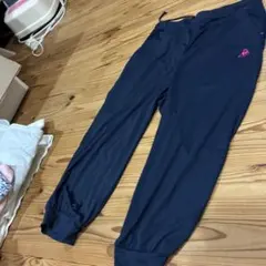 ネイビー ジャージパンツ Lサイズ ピンクロゴ 7分丈