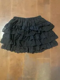 SHEIN ドット柄 レースフリル ミニスカート ブラックのサムネイル