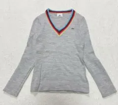 LACOSTE ラコステ Vネックニット グレー 38 レインボーカラー