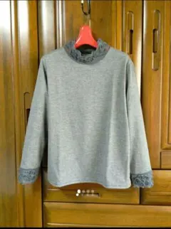 カットソー(レースハイネックカットソー・M-～L)