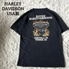USA製 ハーレーダビッドソン Tシャツ L 黒 両面 イーグル エンジン