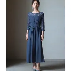 新品 大きいサイズ ドレスプラス パーティドレス レース ウエストリボン ロング