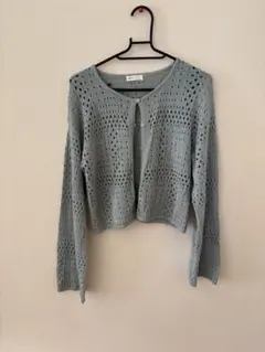 透かし編み ミントカラーカーディガン 長袖