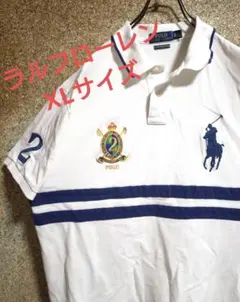 【ビッグサイズ・ビッグポニー】ラルフローレン　ポロシャツ　刺繍　ボーダー　XL
