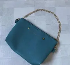 チェーンストラップレディース　ミニポーチ　ターコイズ　水玉　合成皮革 推し活