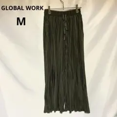 【グローバルワーク】プリーツ ガウチョ ワイドパンツ (M) グレー系