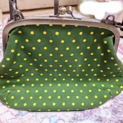 週末特価AYANOKOJI緑色の水玉がま口ポーチ