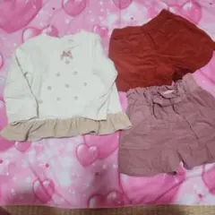 長袖カットソー 100cm ホワイト フリル・キュロット2種類の3点セット！