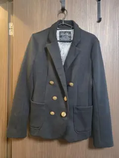 ブルー ストライブ 黒 ダブルブレスト テーラードジャケット