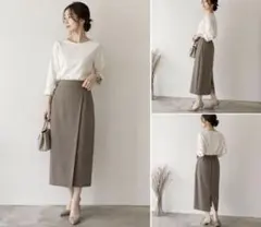 ロングスカート タイトスカート ベージュ ブラウン無地 上品　7号
