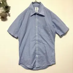 ブリックハウス｜極美品✨ストライプ半袖カッターシャツ｜スリムフィット｜水色｜Mのサムネイル