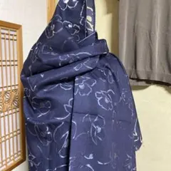 ネイビー花柄綿麻生地
