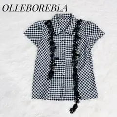 OLLEBOREBLA ギンガムチェック 半袖シャツ　SS〜Ｓサイズ相当　黒　白