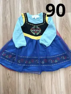 美品　アナと雪の女王　花柄刺繍チュールスカートワンピース 90