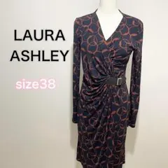 サイズM ローラアシュレイ 長袖 フレア ロングワンピース